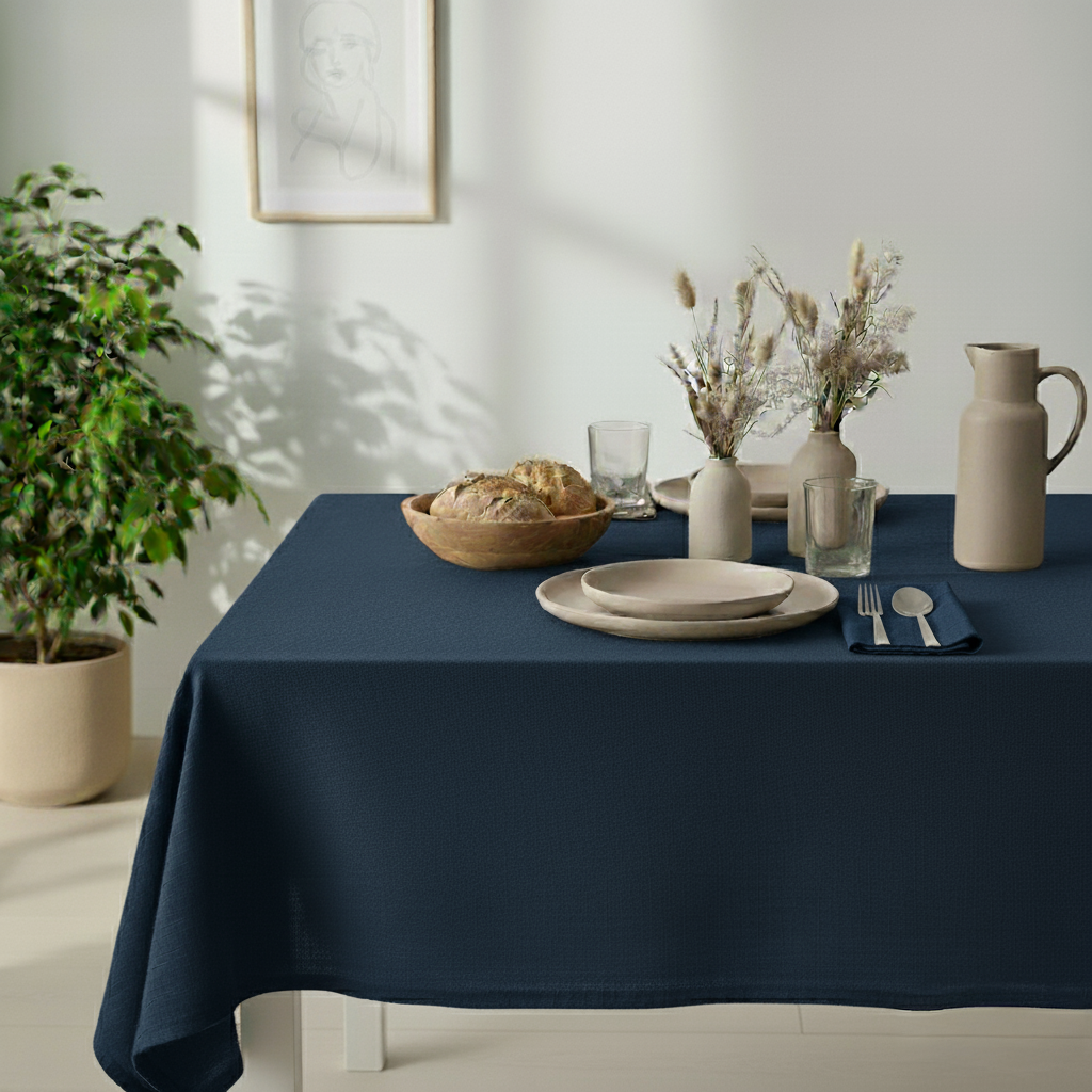 VIVORA Tafelkleed – Premium Polyester Tafellaken – 140×240 cm – Midnight Blue – Waterafstotend & Uitwasbaar