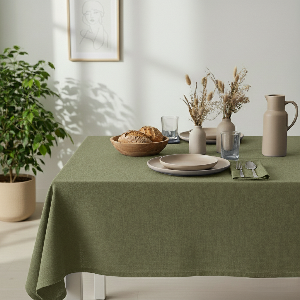 VIVORA Tafelkleed – Premium Polyester Tafellaken – 140×180 cm – Olive Green – Waterafstotend & Uitwasbaar