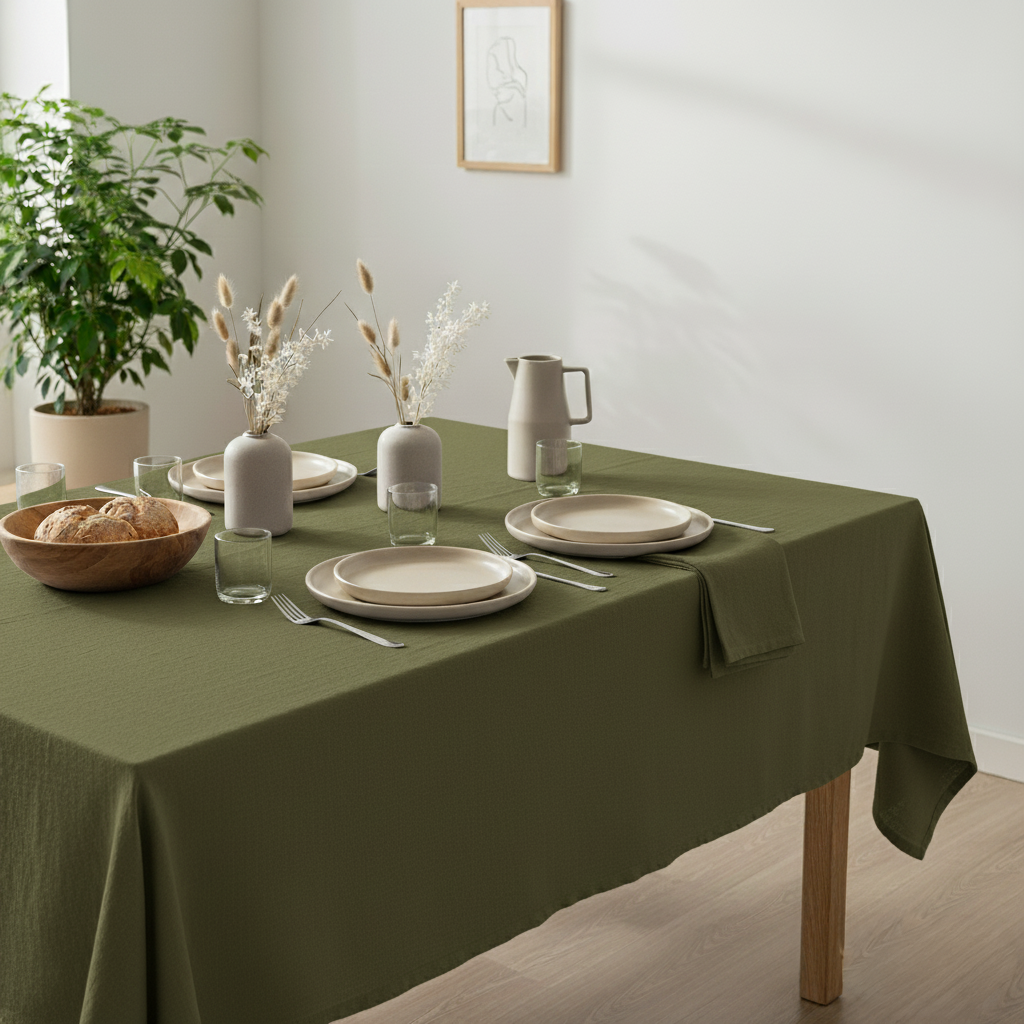VIVORA Tafelkleed – Premium Polyester Tafellaken – 140×180 cm – Olive Green – Waterafstotend & Uitwasbaar