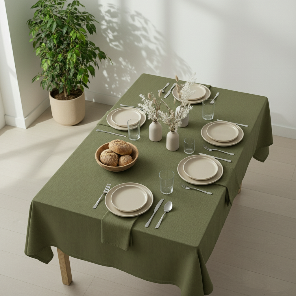 VIVORA Tafelkleed – Premium Polyester Tafellaken – 140×240 cm – Olive Green – Waterafstotend & Uitwasbaar
