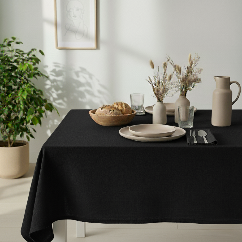 VIVORA Tafelkleed – Premium Polyester Tafellaken – 140×180 cm – Onyx Black – Waterafstotend & Uitwasbaar