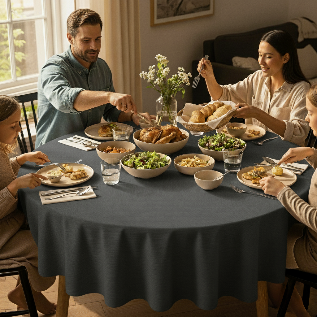 VIVORA Tafelkleed – Premium Polyester Tafellaken – Rond – ⌀140 cm – Stone Grey – Waterafstotend & Uitwasbaar