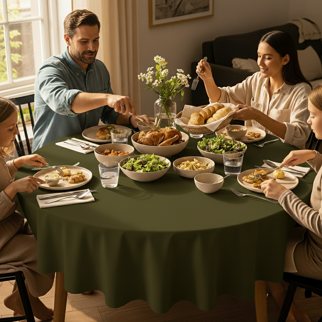 VIVORA Tafelkleed – Premium Polyester Tafellaken – Rond – ⌀140 cm – Olive Green – Waterafstotend & Uitwasbaar