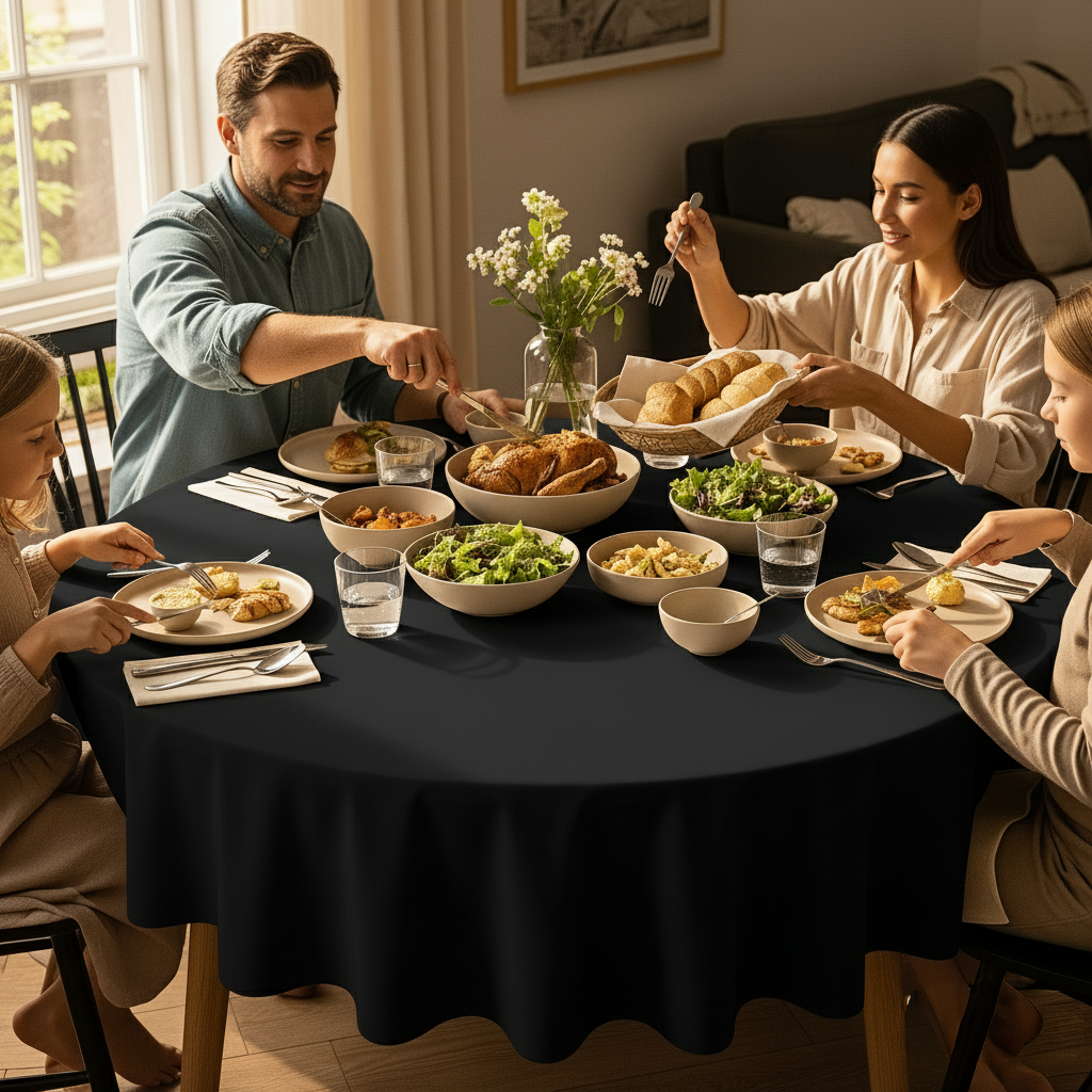 VIVORA Tafelkleed – Premium Polyester Tafellaken – Rond – ⌀140 cm – Onyx Black – Waterafstotend & Uitwasbaar