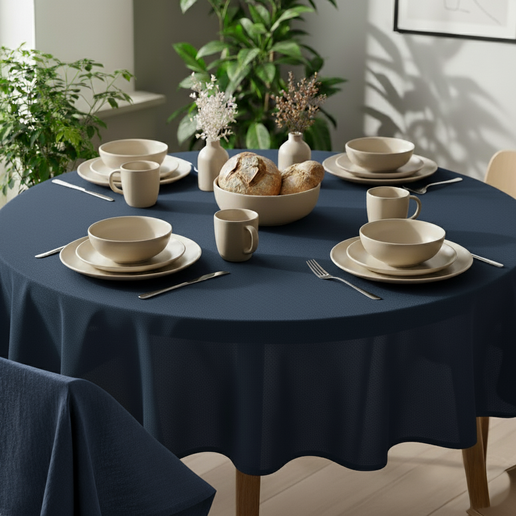 VIVORA Tafelkleed – Premium Polyester Tafellaken – Rond – ⌀140 cm – Midnight Blue – Waterafstotend & Uitwasbaar