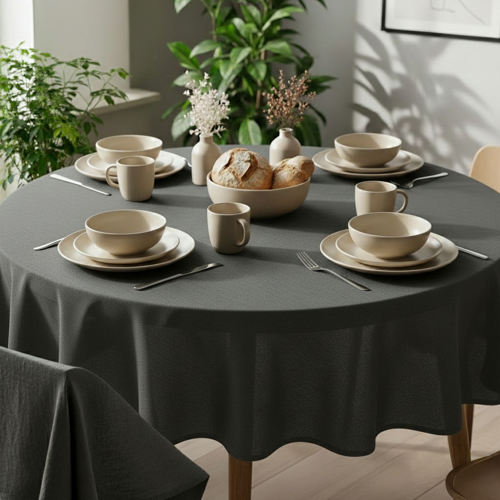 VIVORA Tafelkleed – Premium Polyester Tafellaken – Rond – ⌀140 cm – Stone Grey – Waterafstotend & Uitwasbaar