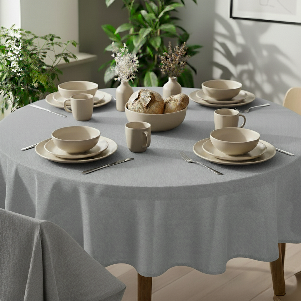 VIVORA Tafelkleed – Premium Polyester Tafellaken – Rond – ⌀140 cm – Fog Grey – Waterafstotend & Uitwasbaar