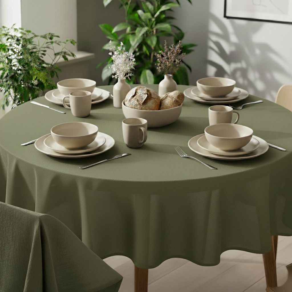 VIVORA Tafelkleed – Premium Polyester Tafellaken – Rond – ⌀140 cm – Olive Green – Waterafstotend & Uitwasbaar