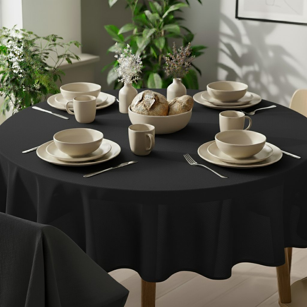 VIVORA Tafelkleed – Premium Polyester Tafellaken – Rond – ⌀140 cm – Onyx Black – Waterafstotend & Uitwasbaar