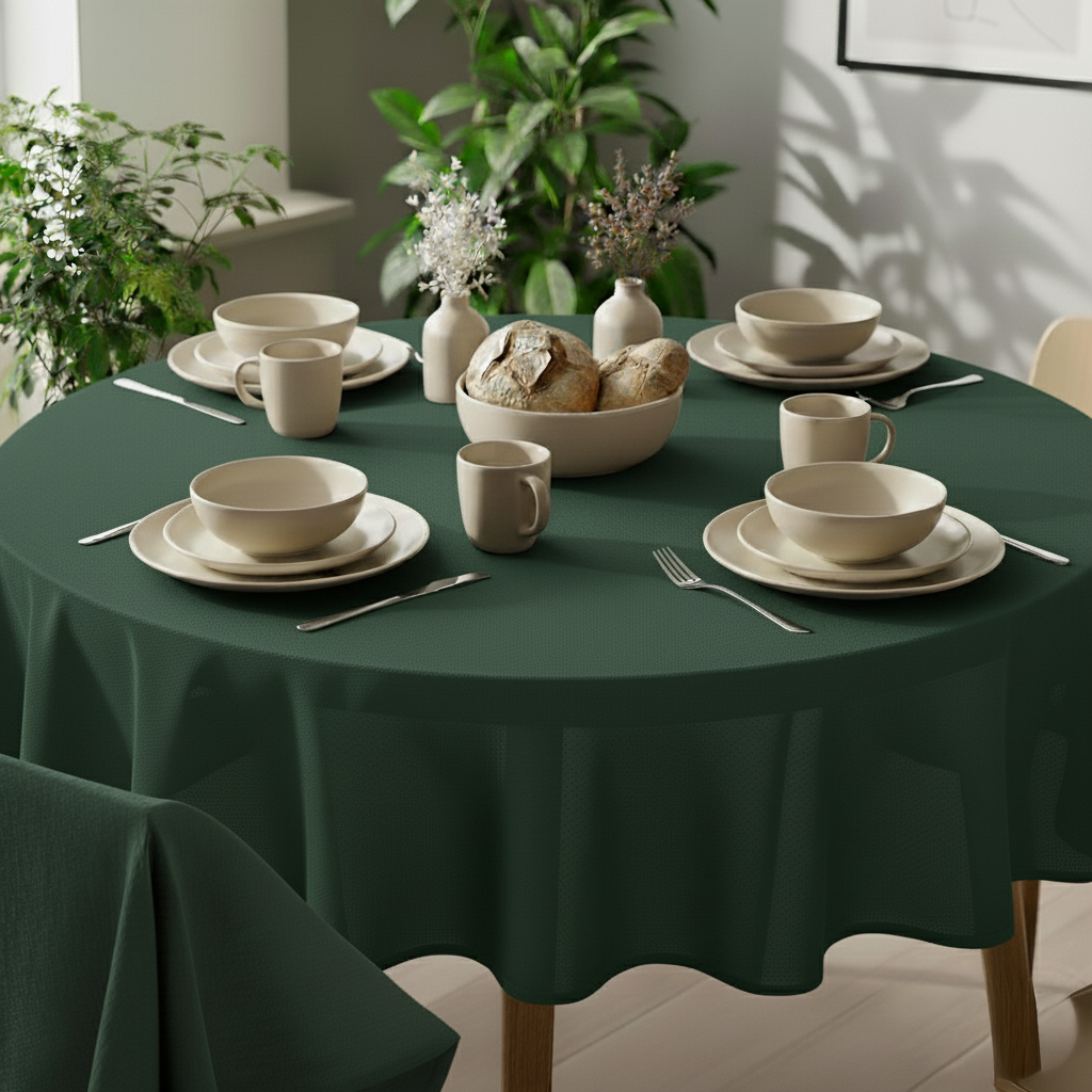 VIVORA Tafelkleed – Premium Polyester Tafellaken – Rond – ⌀140 cm – Pine Green – Waterafstotend & Uitwasbaar