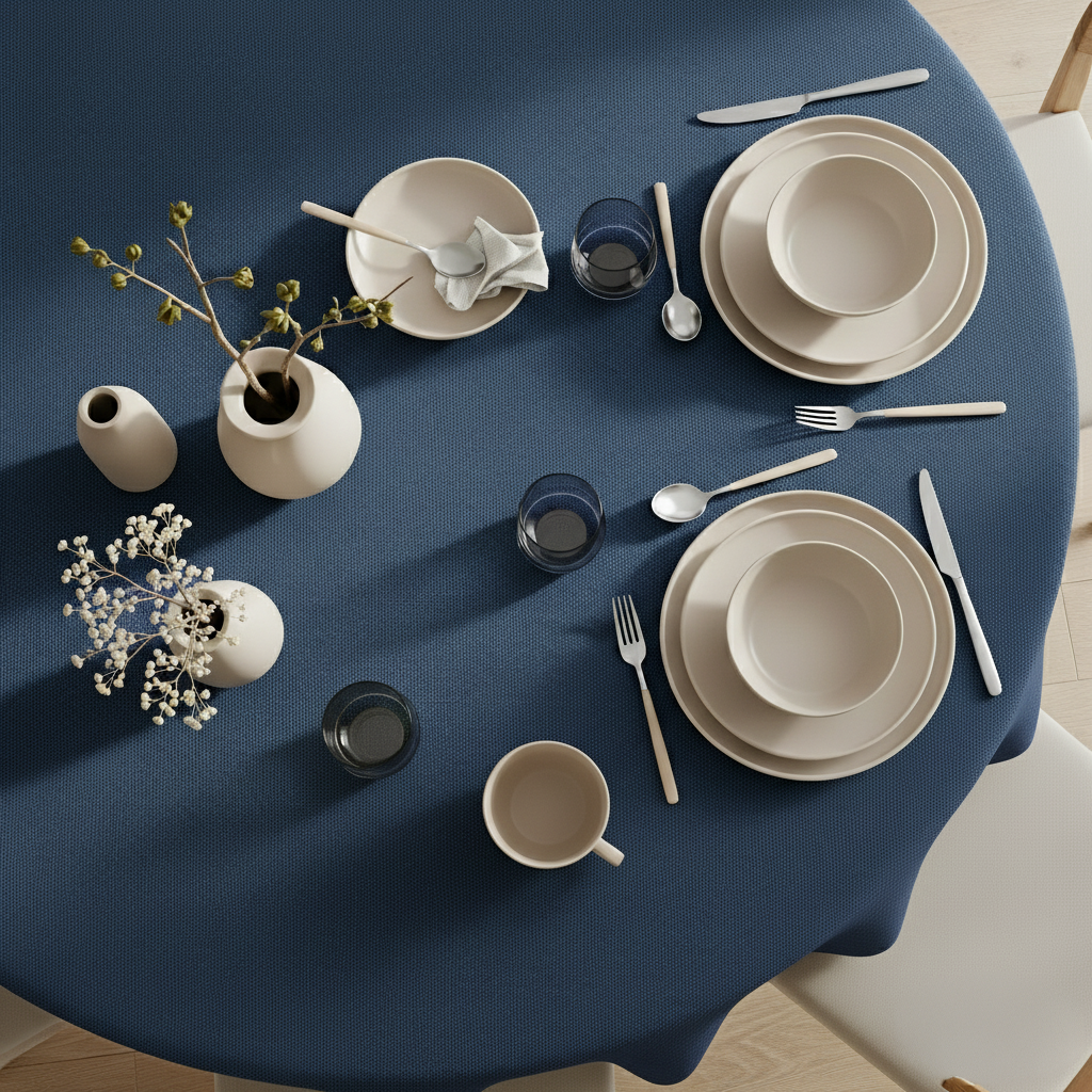 VIVORA Tafelkleed – Premium Polyester Tafellaken – Rond – ⌀140 cm – Midnight Blue – Waterafstotend & Uitwasbaar