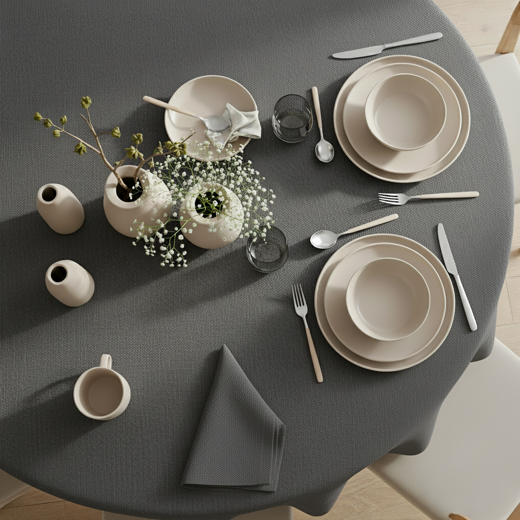 VIVORA Tafelkleed – Premium Polyester Tafellaken – Rond – ⌀140 cm – Stone Grey – Waterafstotend & Uitwasbaar