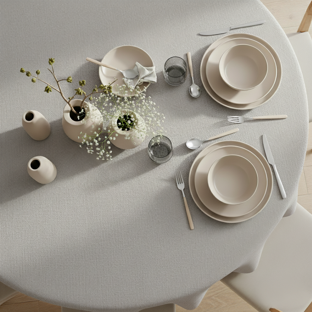 VIVORA Tafelkleed – Premium Polyester Tafellaken – Rond – ⌀140 cm – Fog Grey – Waterafstotend & Uitwasbaar