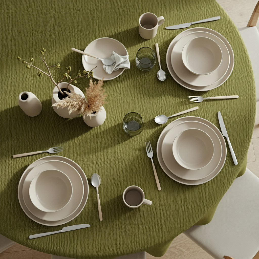 VIVORA Tafelkleed – Premium Polyester Tafellaken – Rond – ⌀140 cm – Olive Green – Waterafstotend & Uitwasbaar