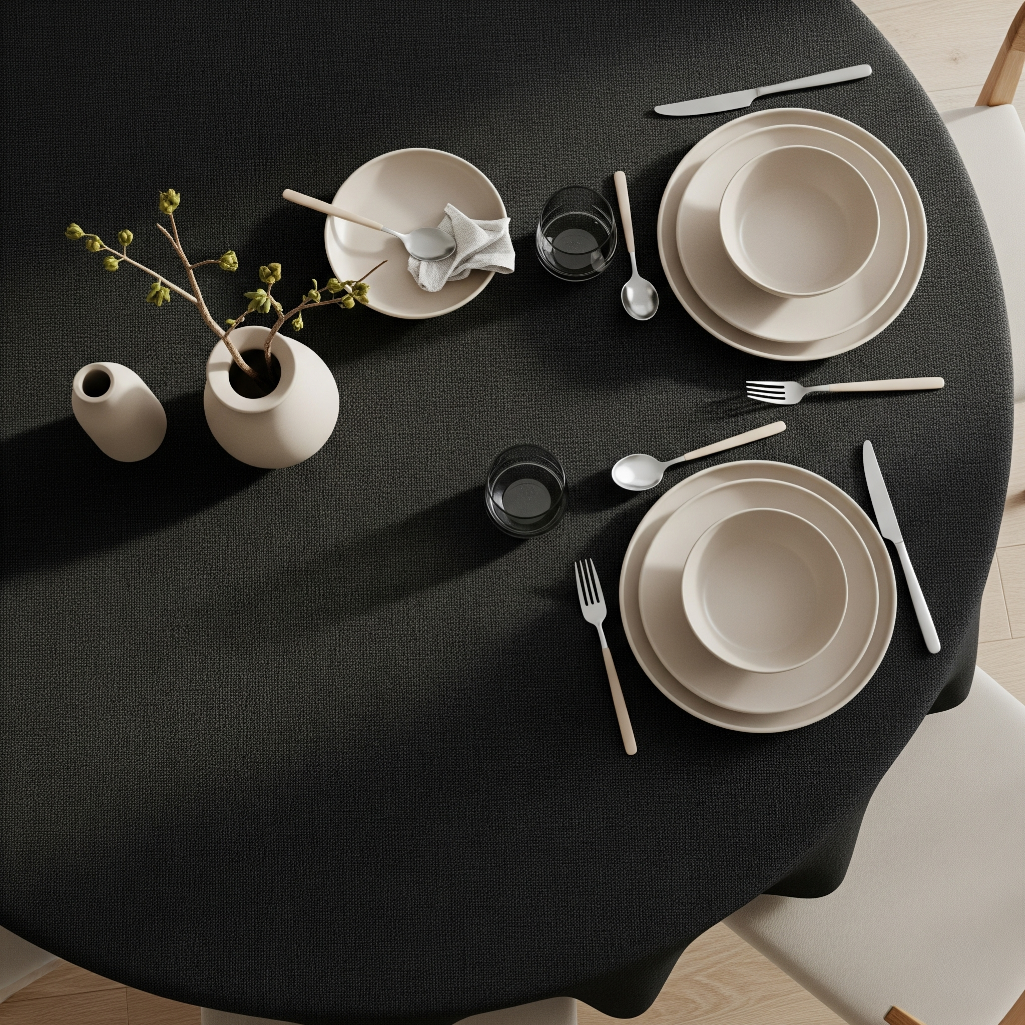 VIVORA Tafelkleed – Premium Polyester Tafellaken – Rond – ⌀140 cm – Onyx Black – Waterafstotend & Uitwasbaar