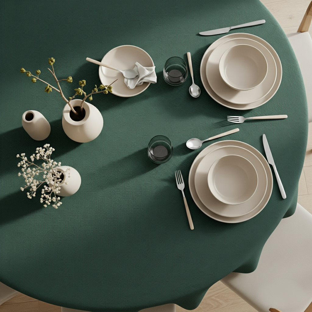 VIVORA Tafelkleed – Premium Polyester Tafellaken – Rond – ⌀140 cm – Pine Green – Waterafstotend & Uitwasbaar